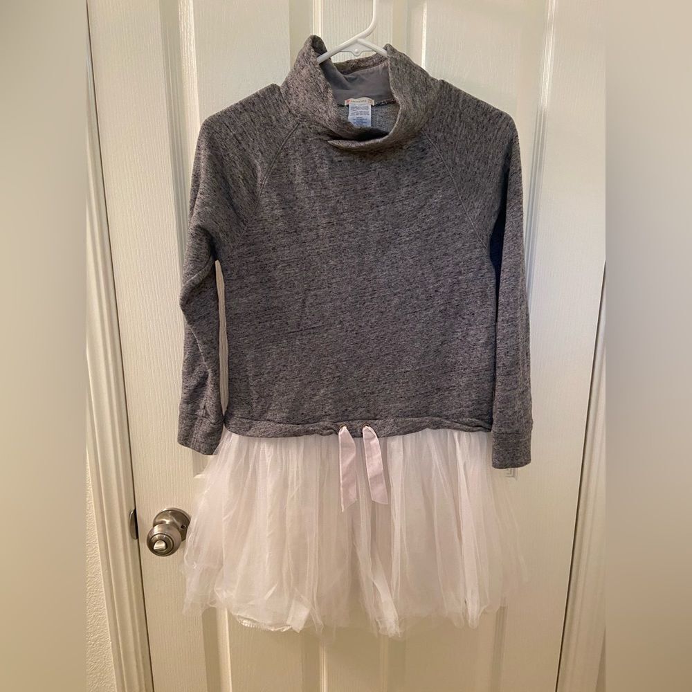Crewcuts J Crew Gray Mockneck Sweatshirt Dress with Tulle Skirt Girls Size 14